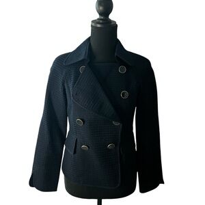 TALBOTS Women’s Petite Timeless Textured Double Breasted Navy Blue Jacket Size 2